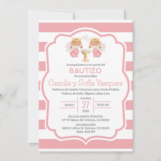 Invitation Invitacion Bautizo niñas Baptism mignon Twin Angle (Devant)