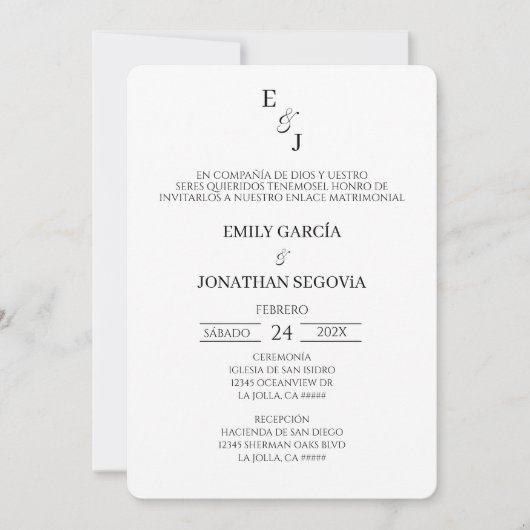 Invitation invitación blanco y negro minimalista (Devant)