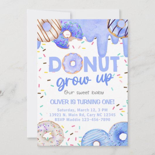 Invitation Invitación Blue donuts donut grow up boy invitatio (Devant)
