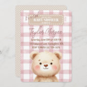Invitation Invitación Blue Gingham Teddy Bear (Devant / Derrière)