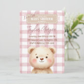 Invitation Invitación Blue Gingham Teddy Bear (Debout devant)