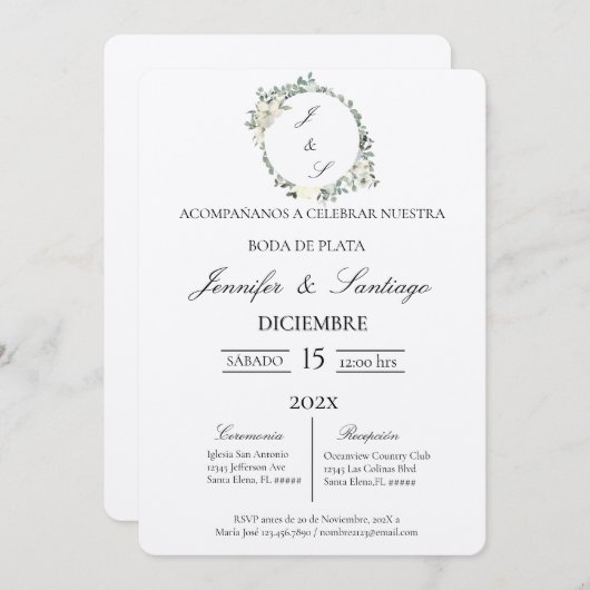 Invitation Invitación boda de plata (Devant / Derrière)