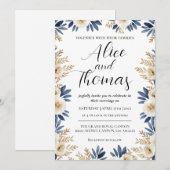 Invitation Invitación Boda Primavera Elegante Floral BlueGold (Devant / Derrière)