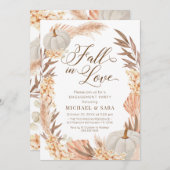 Invitation Invitación Boho Pampas Pumpkin White Fall Engageme (Devant / Derrière)