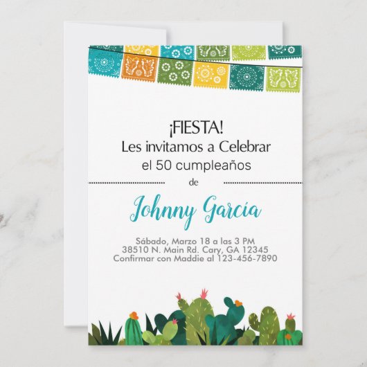 Invitation Invitación cactus fêtes de lapin pour mâle, hombre (Devant)