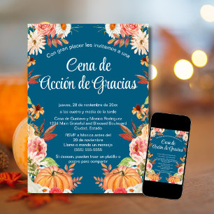 Invitation Invitación Cena de Acción de Gracias Azul Calabaza