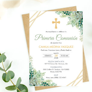 Invitation Invitacion Comunion Primera Feuilles verts