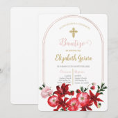 Invitation Invitación con flor roja para bautismo (Devant / Derrière)