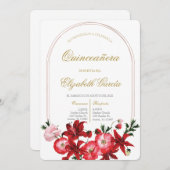 Invitation Invitación con flor roja para quinceañera (Devant / Derrière)