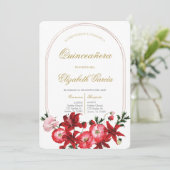 Invitation Invitación con flor roja para quinceañera (Debout devant)