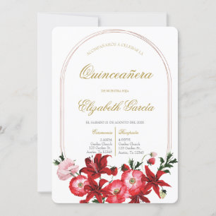 Invitation Invitación con flor roja para quinceañera
