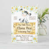 Invitation Invitación Cow and daisies girl 1st first birthday (Debout devant)