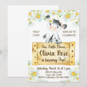 Invitation Invitación Cow and daisies girl 1st first birthday (Devant / Derrière)