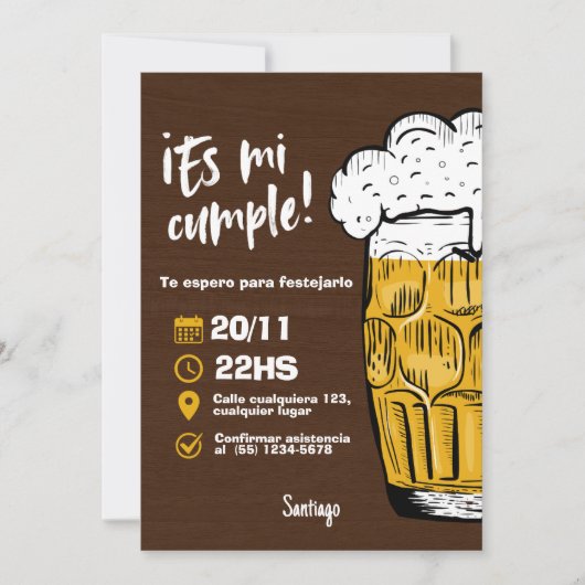 Invitation Invitación Cumpleaños de Hombre con Cerveza (Devant)