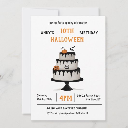 Invitation Invitación Cumpleaños Halloween Pastel Spooky (Devant)