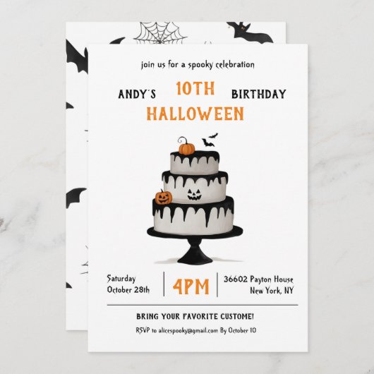 Invitation Invitación Cumpleaños Halloween Pastel Spooky (Devant / Derrière)