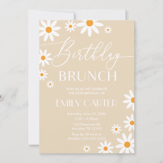 Invitation Invitación Daisies Birthday Brunch Party Invitatio (Devant)