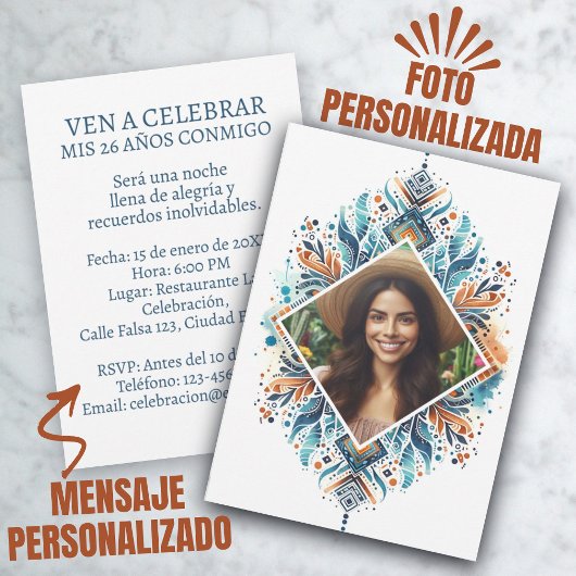 Invitation Invitación de 26 Años Boho Foto Personalizada