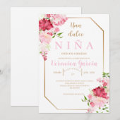 Invitation Invitacion de baby shower couleur rosa (Devant / Derrière)