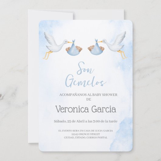 Invitation Invitacion de baby shower para gemelos (Devant)