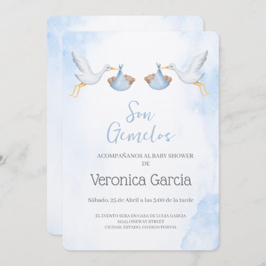 Invitation Invitacion de baby shower para gemelos (Devant / Derrière)