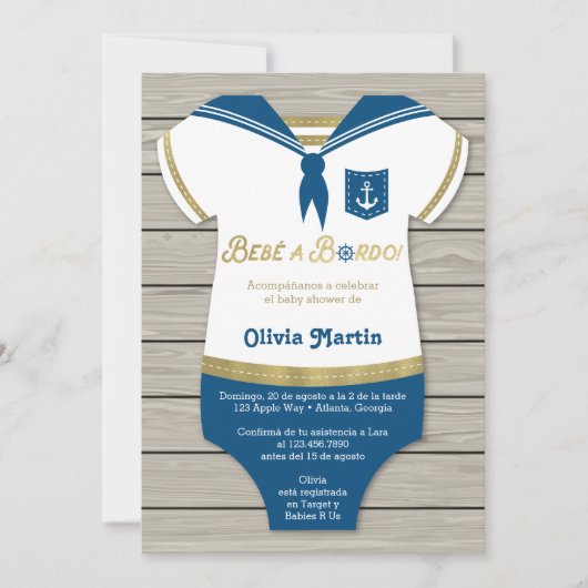Invitation Invitación de Baby shower, Pequeño marinero (Devant)