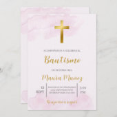 Invitation Invitación de bautismo de color de rosa (Devant / Derrière)