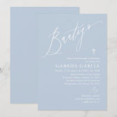 Invitation Invitación de bautismo de niño azul polvoriento (Devant / Derrière)