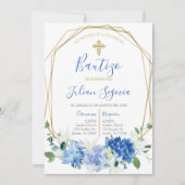 Invitation Invitación de bautismo floral azul en español (Devant)