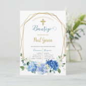 Invitation Invitación de bautismo floral azul en español invi (Debout devant)
