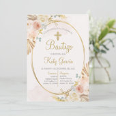Invitation Invitación de bautismo floral boho en español (Debout devant)