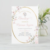 Invitation Invitación de bautismo floral rosa en español invi (Debout devant)