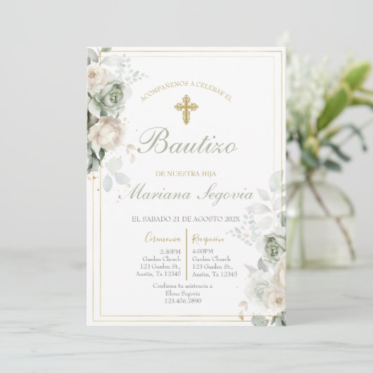 Invitation Invitación de bautismo sage en español (Debout devant)