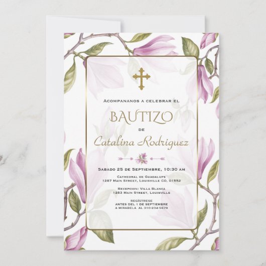 Invitation Invitacion De Bautizo Con Flores Baptême (Devant)