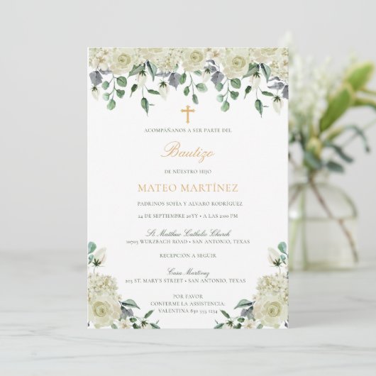 Invitation Invitación de Bautizo con Flores Baptism (Debout devant)