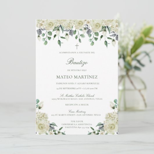 Invitation Invitación de Bautizo con Flores Baptism (Debout devant)