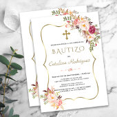 Invitation Invitacion De Bautizo Con Flores Gold Girl Baptême