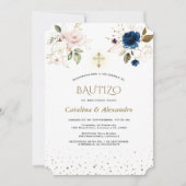 Invitation Invitacion De Bautizo Con Flores Twins Baptême (Devant)