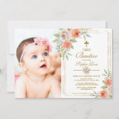 Invitation Invitación de Bautizo con Rosas de Jardín (Devant)