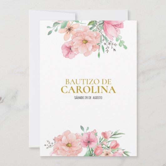 Invitation Invitación de bautizo flores rosas (Dos)