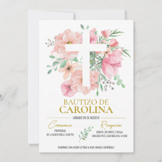 Invitation Invitación de bautizo flores rosas