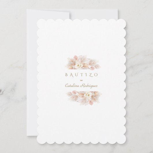 Invitation Invitacion De Bautizo Pampas Grass Gold Baptême (Dos)