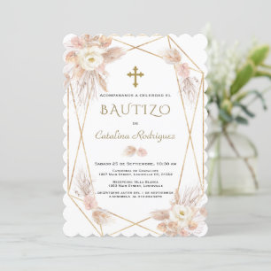 Invitation Invitacion De Bautizo Pampas Grass Gold Baptême