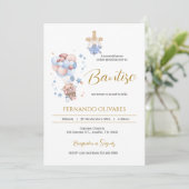 Invitation Invitación de Bautizo para niño oso y globos (Debout devant)