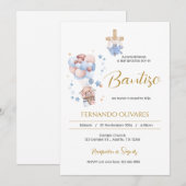 Invitation Invitación de Bautizo para niño oso y globos (Devant / Derrière)