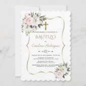 Invitation Invitacion De Bautizo White Flores Gold Baptism (Devant)