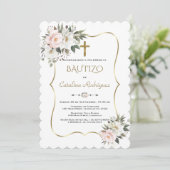 Invitation Invitacion De Bautizo White Flores Gold Baptism (Debout devant)