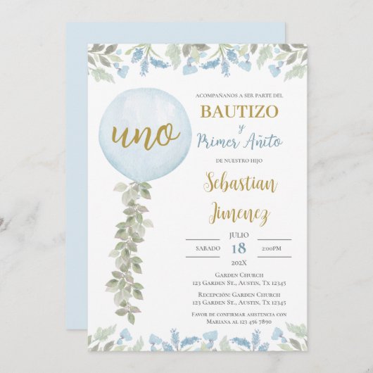 Invitation Invitación de Bautizo y primer año en español (Devant / Derrière)