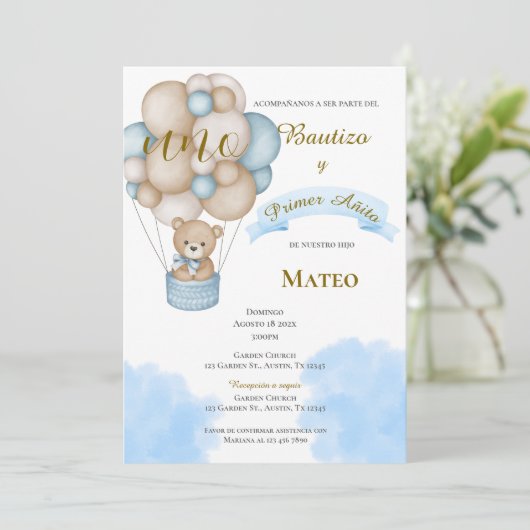 Invitation Invitación de Bautizo y primer año en español (Debout devant)