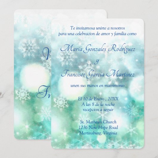 Invitation Invitacion de Boda Acuarela de Copo de Nieve (Devant / Derrière)